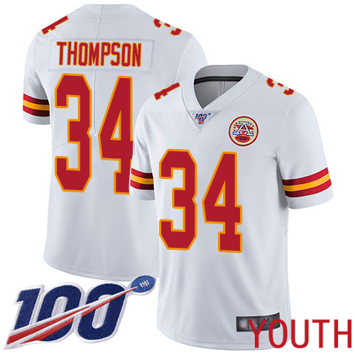 Youth Kansas City Chiefs #34 Thompson Darwin White Vapor Untouchable Limited Player 100th Season Football Nike NFL Jersey